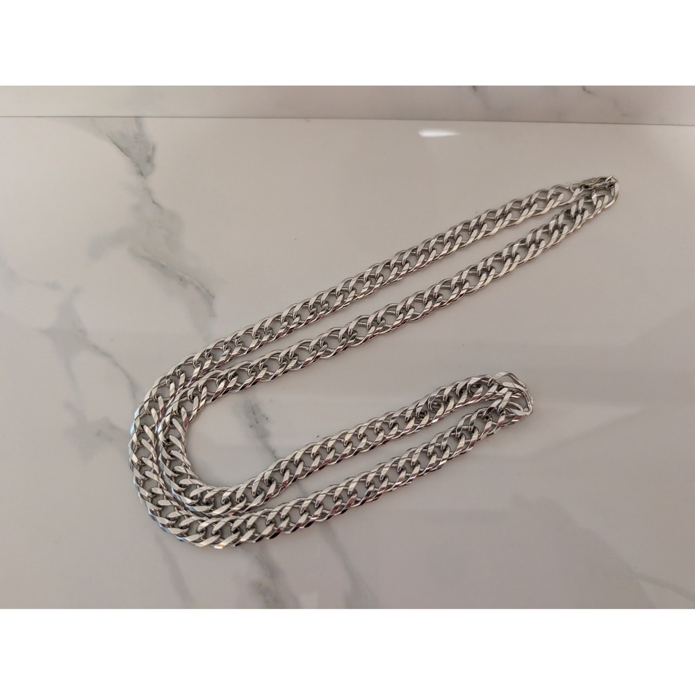 Vintage Trifari Silver Tone Curb‎ Link Chain Necklace 30 Inch Long Bold Classic